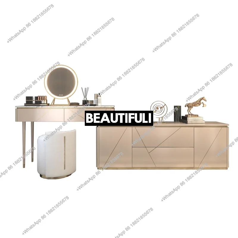 

Light luxury dresser TV cabinet integrated bedroom makeup table retractable
