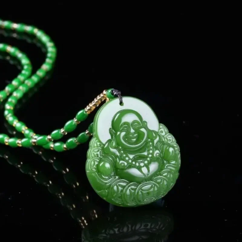 

Chinese Green Jade Money Buddha Pendant Necklace Charm Jewellery Fashion Accessories Hand-Carved Man Woman Luck Amulet New