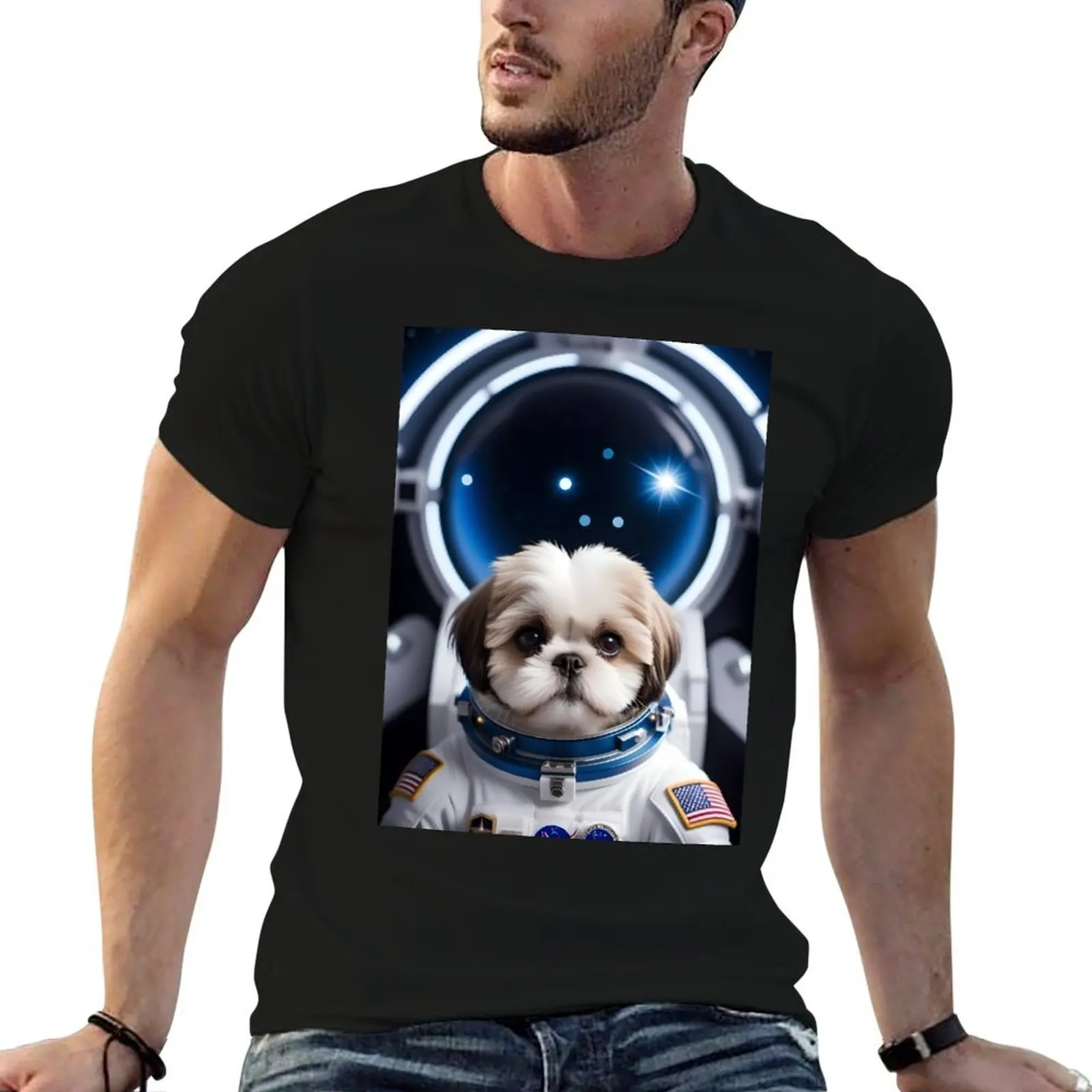 

Astronaut Shih Tzu, Space Animals Collection! Galaxy BG T-Shirt man t shirt luxury t shirt for man 100 percent cotton T-Shirt