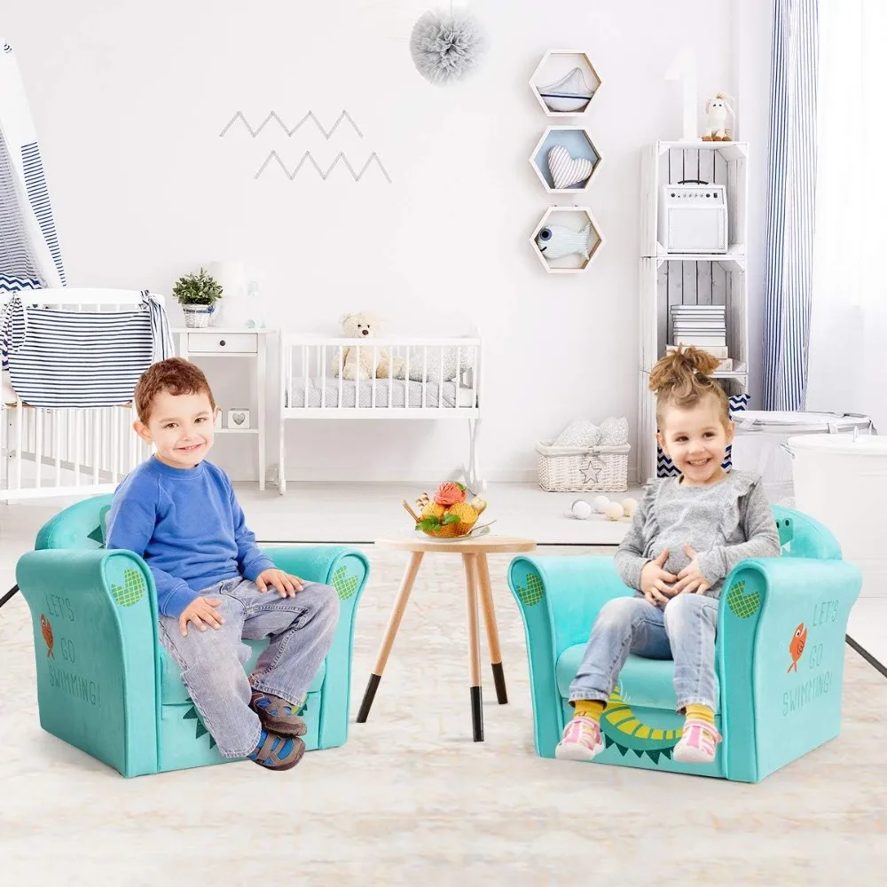 Children's Sofa Armrest Chair with Pattern, Toddler Furniture w/Sturdy Wood Construction, Preschool