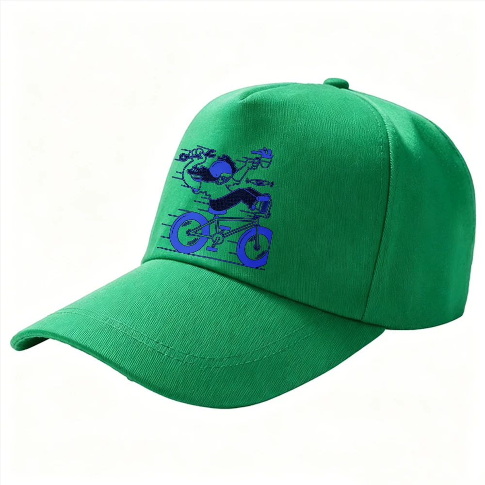 Adjustable Cotton Baseball Cap Blue Graffiti Fast Cycling Rider BMX Bike Print Cycling Enthusiast Outdoor Sun Protection Casual