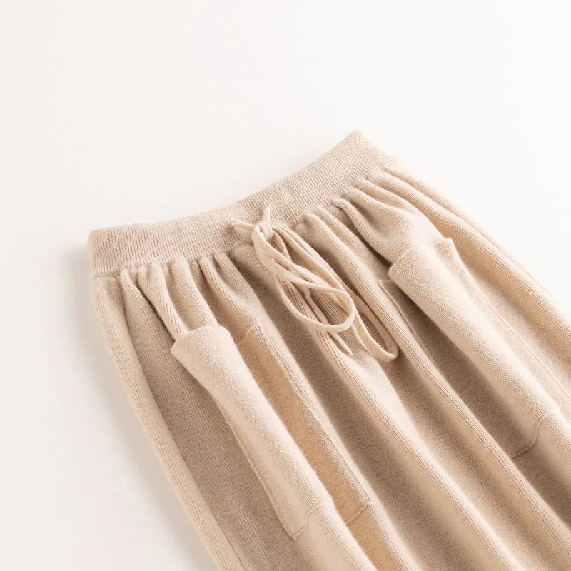 Cashmere Skirt Knitted Skirt Half Skirt, Double Pocket A-Line Skirt Skirts Plus Size Women Long Elegant Dress Women Clothing