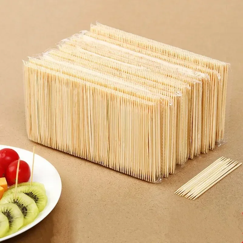 600PCS Double-headed Bamboo Toothpicks Disposable Bagged Fruit Labels Hotel Restaurant Bagged Toothpicks.