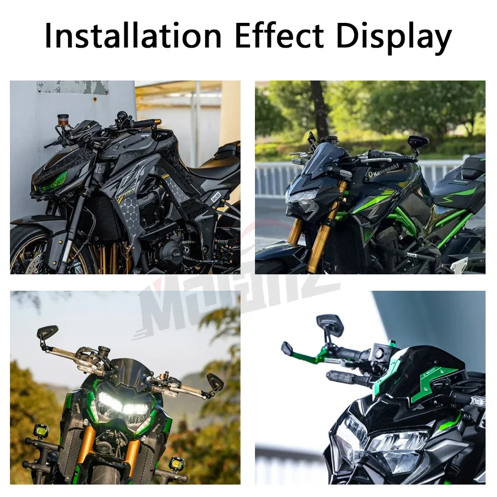 Motorcycle Bar End Handlebar Rearview Mirrors CNC Aluminum For Kawasaki Z900 Z800 Z650 Z750 Z1000 Z900RS Z650RS Blue Clear Lens