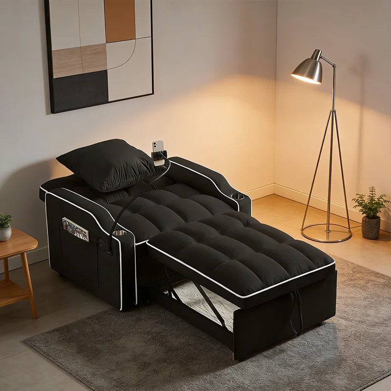 # Upholstered Single Pull-out Sofa Bed Living Room Bedroom Furniture with Phone Holder and Beside Pocket