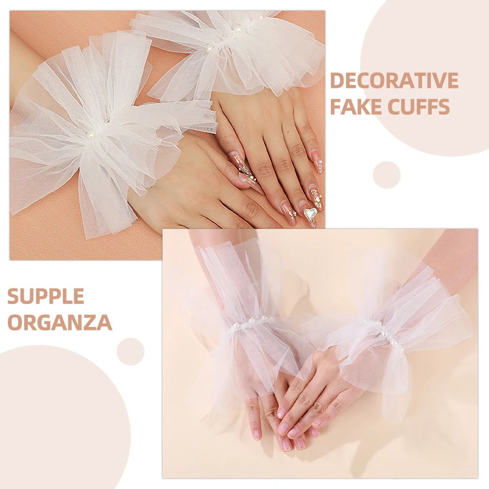 

1 Pair Women Fake Sleeves Pearl Sleeve Detachable Accessories Costume Lolita Dress Hand Cuff Bracelet Organza Wristbands For