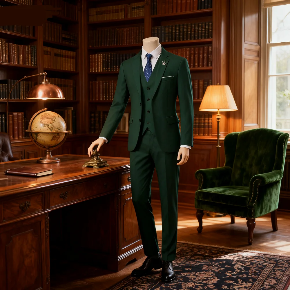 

Men's Rose Red Three-piece Business Casual Wedding Suit High-Quality Handsome European American Style for Business Party