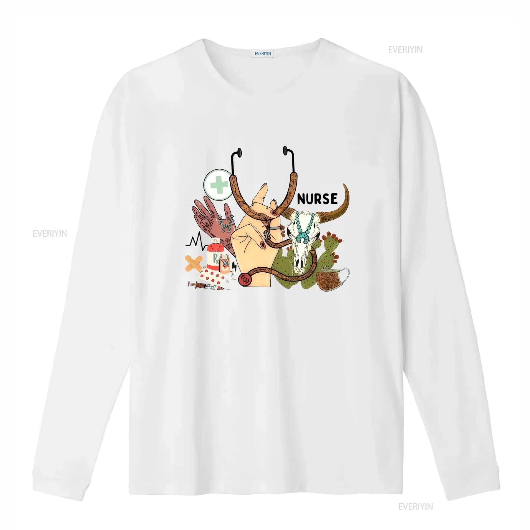 Retro Western Boho Nurse Cow Skull Cactus Medical Print Casual T Shirt vintage Washed Slightly Soft Stylish designer clothes