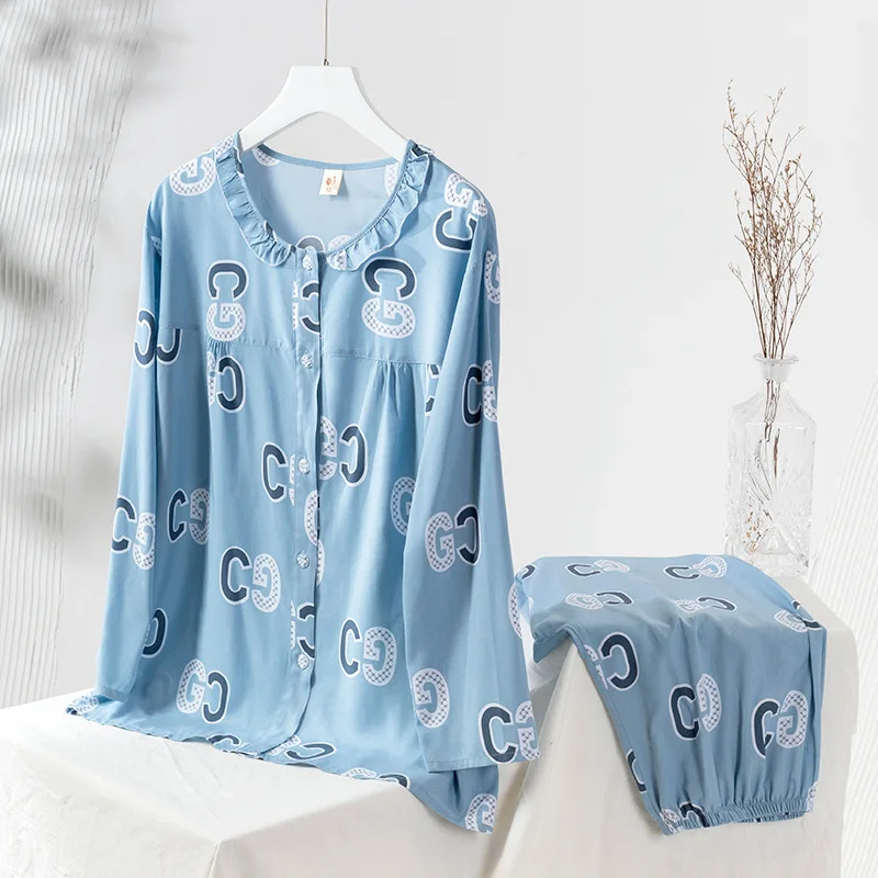 Vrouwen 2 Stuks Pyjama Sets Zoete Ronde Hals Pak Lange Mouwen Broek Pyjama Slaap Pak Casual Nachtkleding Nachtkleding Thuis dragen