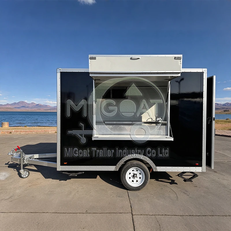 Food Trailers Trade Black Box Flip Window Stainless Sink Counter Hood Interior For Fast Food Trade Supply Business