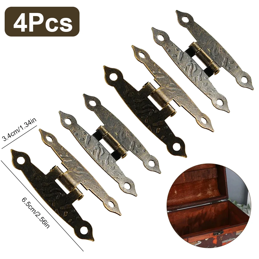 4 Pcs/set Antique Bronze Furniture Cabinet Hinges with 65*34mm Jewelry Wood Box Toggle Hasp Latch Lock Furniture Hardware