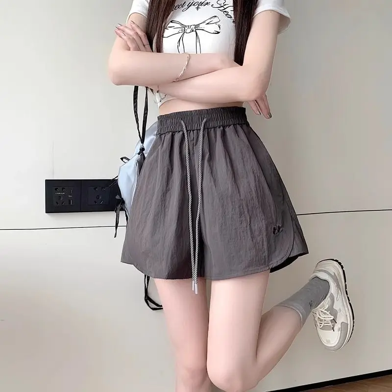 Women's Clothing Lightweight Ice Silk Quick Dry Shorts for Spring Summer Korean Style Loose Fit Casual Elastic Waist Pants