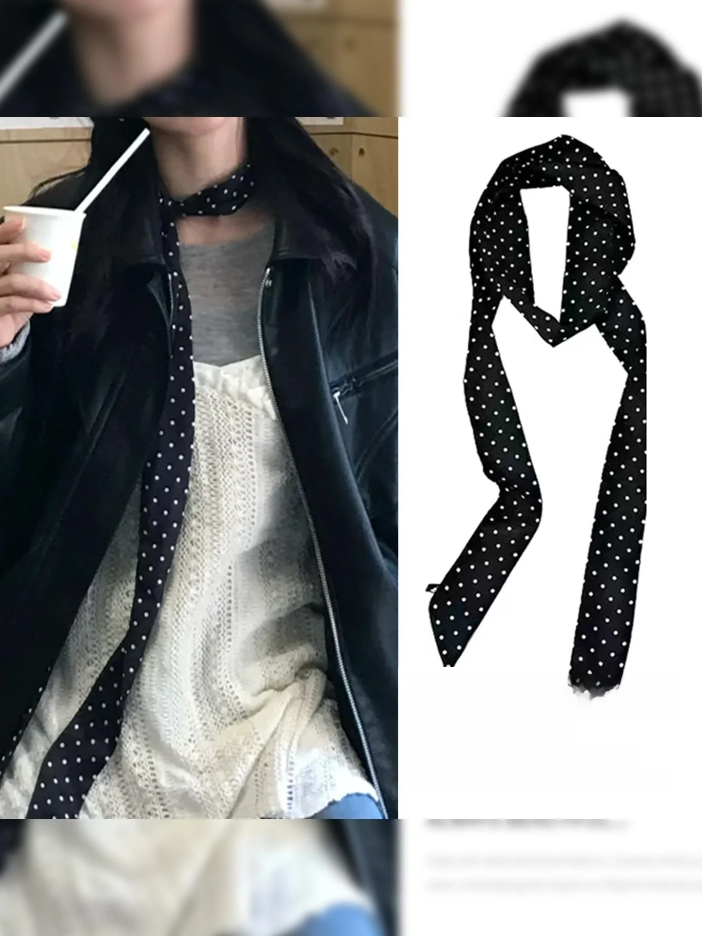lenco-feminino-elegante-estilo-coreano-preto-com-poas-acessorio-longo-e-estreito-para-pescoco-ideal-para-sessoes-de-fotos