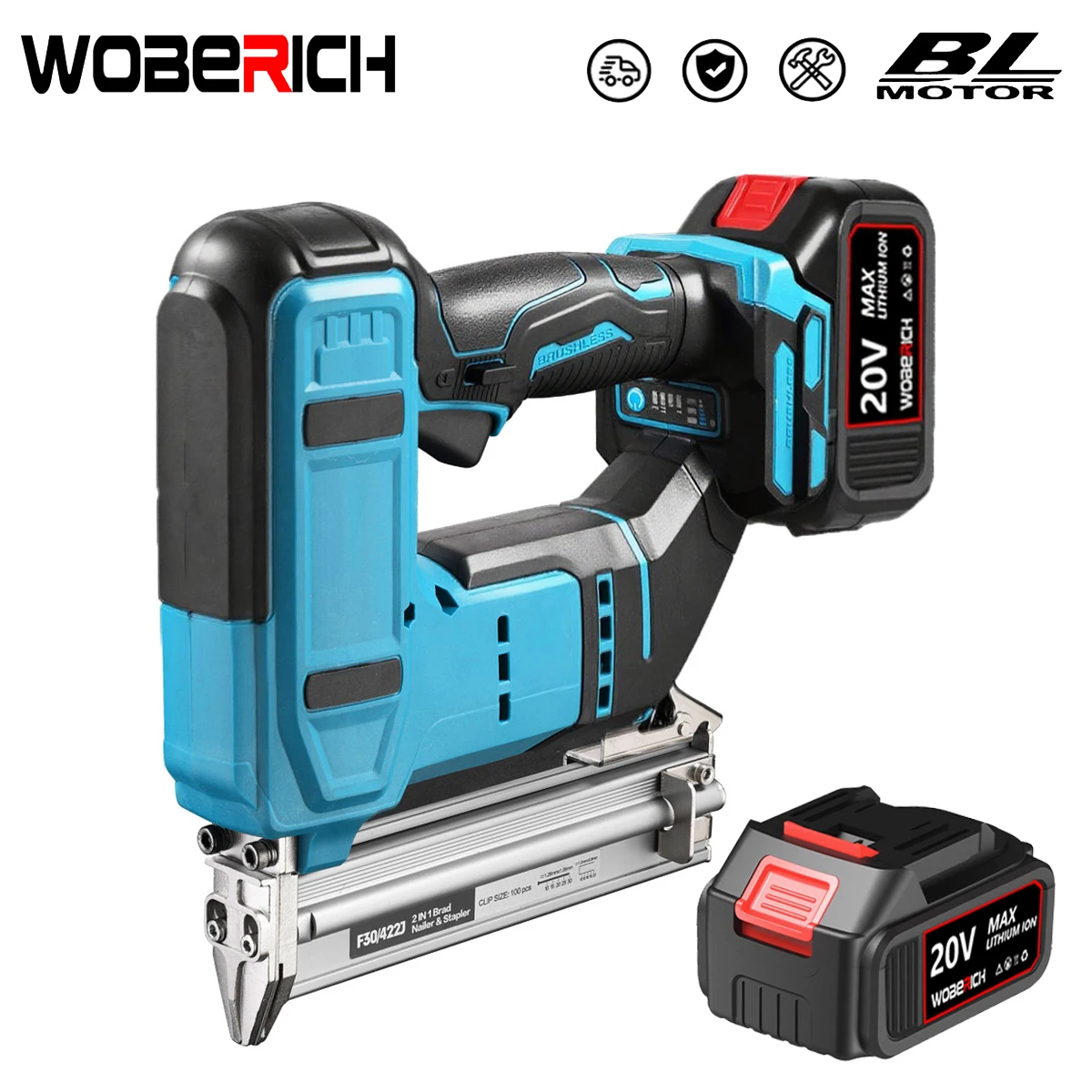 Бесщеточный гвоздезабивной станок 2 в 1/степлер F30/422J, аккумуляторный пистолет для гвоздей, деревообработка, совместимый с батарейным штифтом Makita 18 В