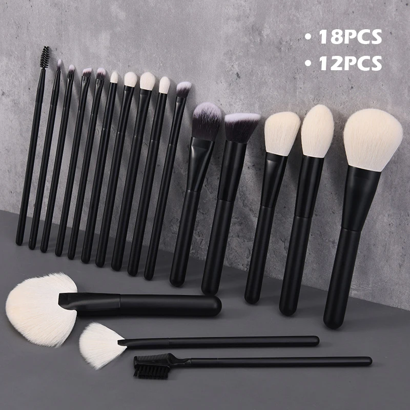 18PCS / 12PCS Animal Goat Hair Makeup Brushes Set Wood Handle makeup brush beginner makeup tools