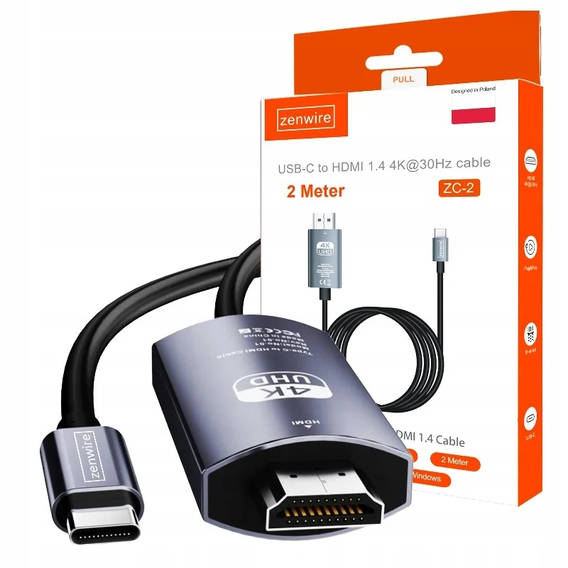 Zenwire 200cm USB-kabeladapter 3.1 Type C naar HDMI 4K MHL-kabel voor snelle gegevensoverdracht en videotransmissie met pc, kabels en adapters
