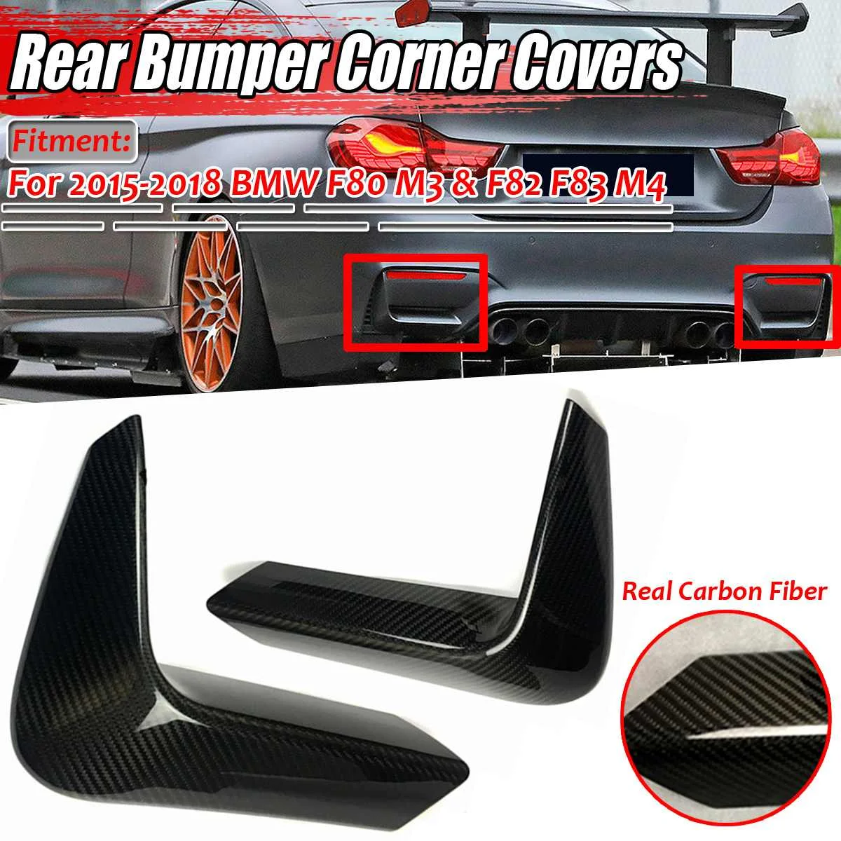 A Pair Real Carbon Fiber Car Rear Bumper Corner Valance Cover Trim Guard Diffuser Protector For BMW F80 M3 F82 F83 M4 2015-2018