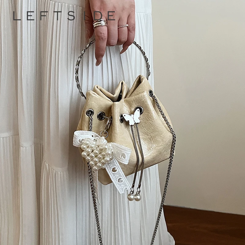 

LEFTSIDE Mini Shoulder Bags for Women 2025 Summer New Trend Crossbody Bag Females Chain ​Bucket Bags Short Handle Handbags