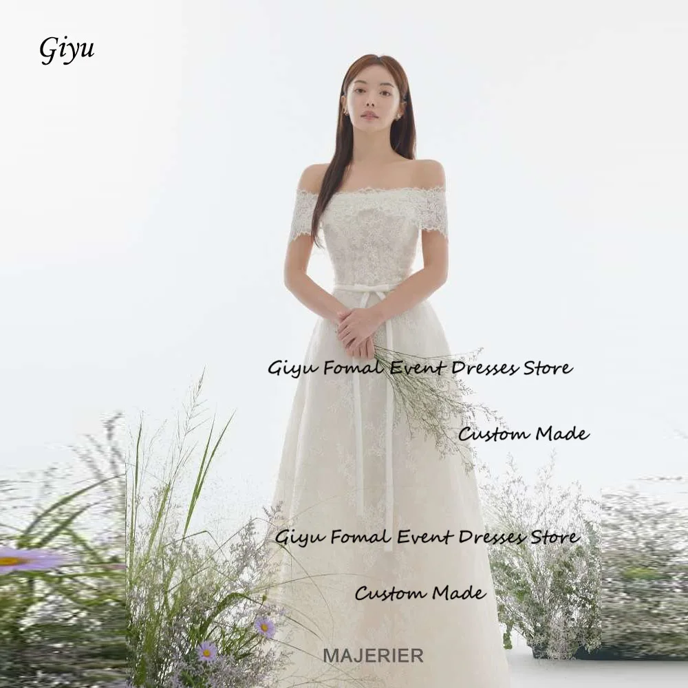 Giyu Elegant Full Lace A Line Weddig Dresses With Jacket Korea Photoshoot Sleeves Ribbon Belt Bridal Gowns Corset Back 2025