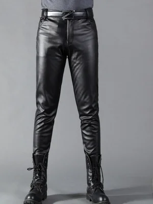 

Эластичные брюки-карандаш из искусственной кожи, облегающие, повседневные, со средней посадкой, прямые, рабочие, для мужчин среднего возраста, летние