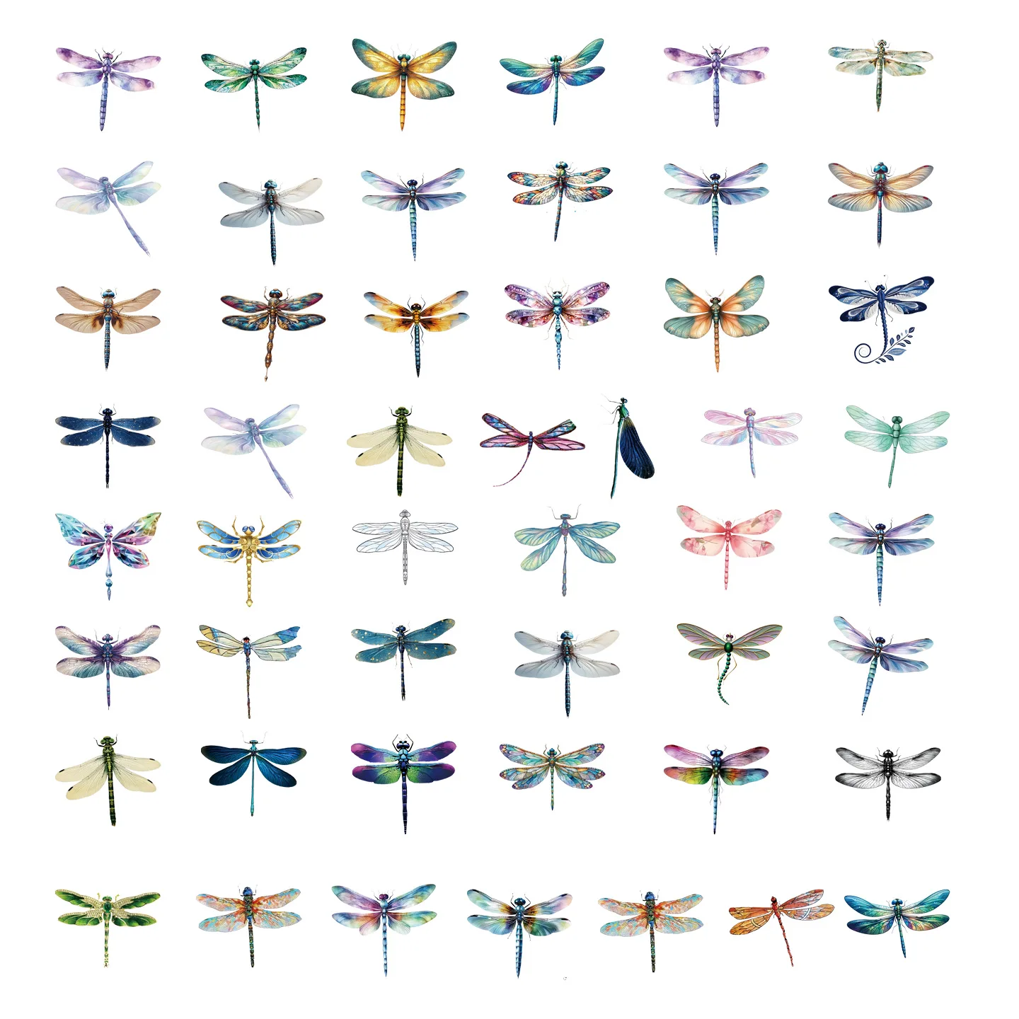50 pezzi adesivo graffiti libellula colorata trasparente insetti carini decalcomania del fumetto notebook telefono chitarra skateboard casco giocattoli per bambini