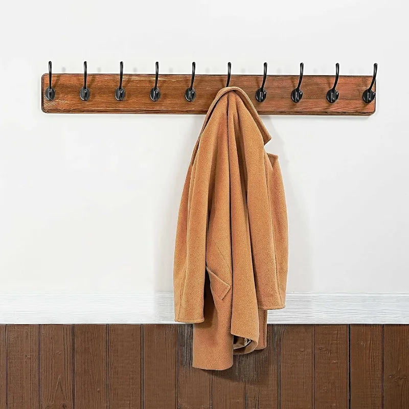 Rustic Coat Rack Wall Mount,10 Hooks,38 9/16