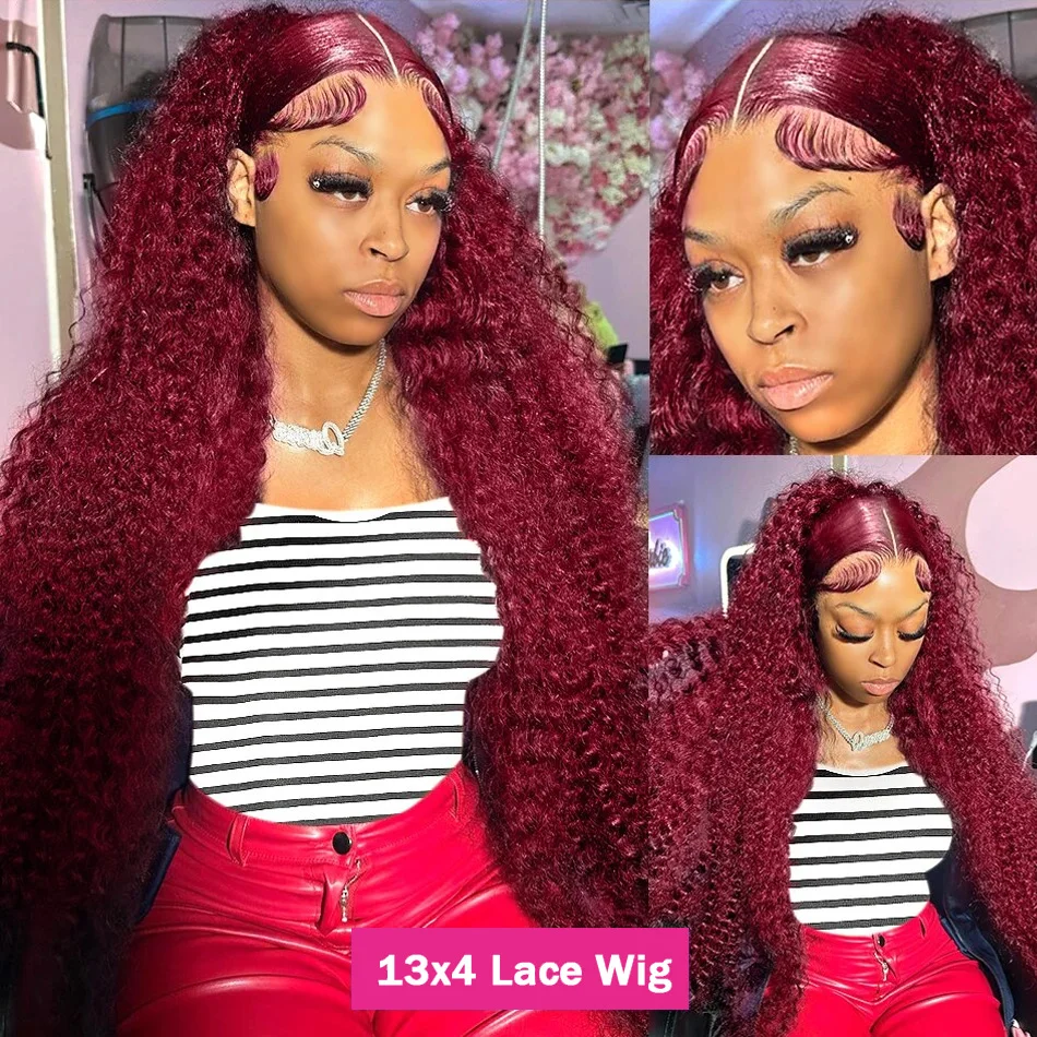 30 Inch Loose Deep Wave Burgundy 13x6 HD Lace Frontal Wig 99j Red Curly 200 Density 13x4 Lace Front Human Hair Brazilian Women