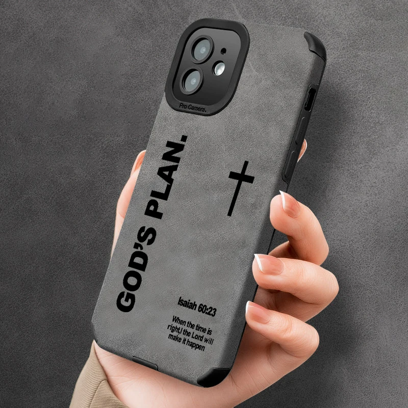 Capa de Celular GOD Cross para iPhone 17 AIR 16 15 14 13 Pro 12 11 Pro Xs X XR Max, em Couro Sintético e Camurça, Marrom - S661P3
