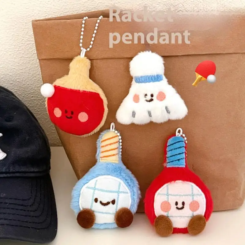 New Cute Cartoon Plush Ball Decoration Doll Pendant Keychain Kawaii Football Table Tennis Racket Stuffed Doll Toys Pendant Gifts view 3