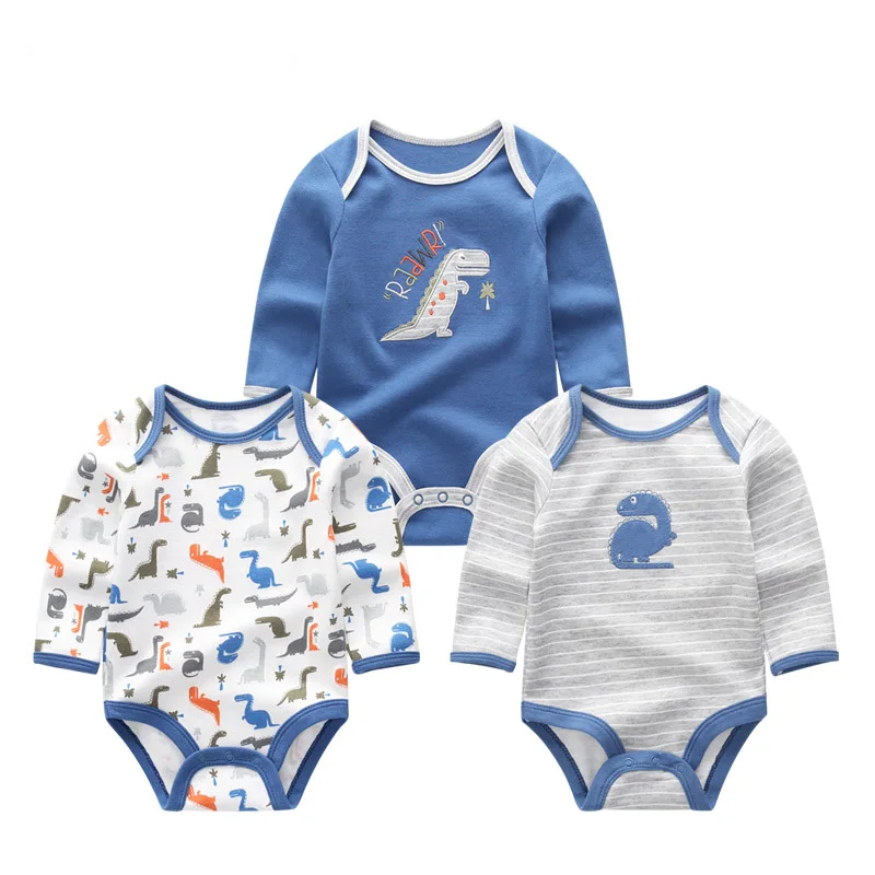 100% Cotton Long Sleeve Bodysuit 3Pieces Baby Girls Clothes Newborn Cartoon Baby Boy Clothes Autumn Print Jumpsuits Spring 0-12M