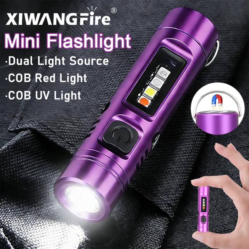 

Mini Keychain Flashlight Type-C Rechargeable Aluminum Alloy Torch Lamp with Magnet Multifunction Warning Camping Flashlight