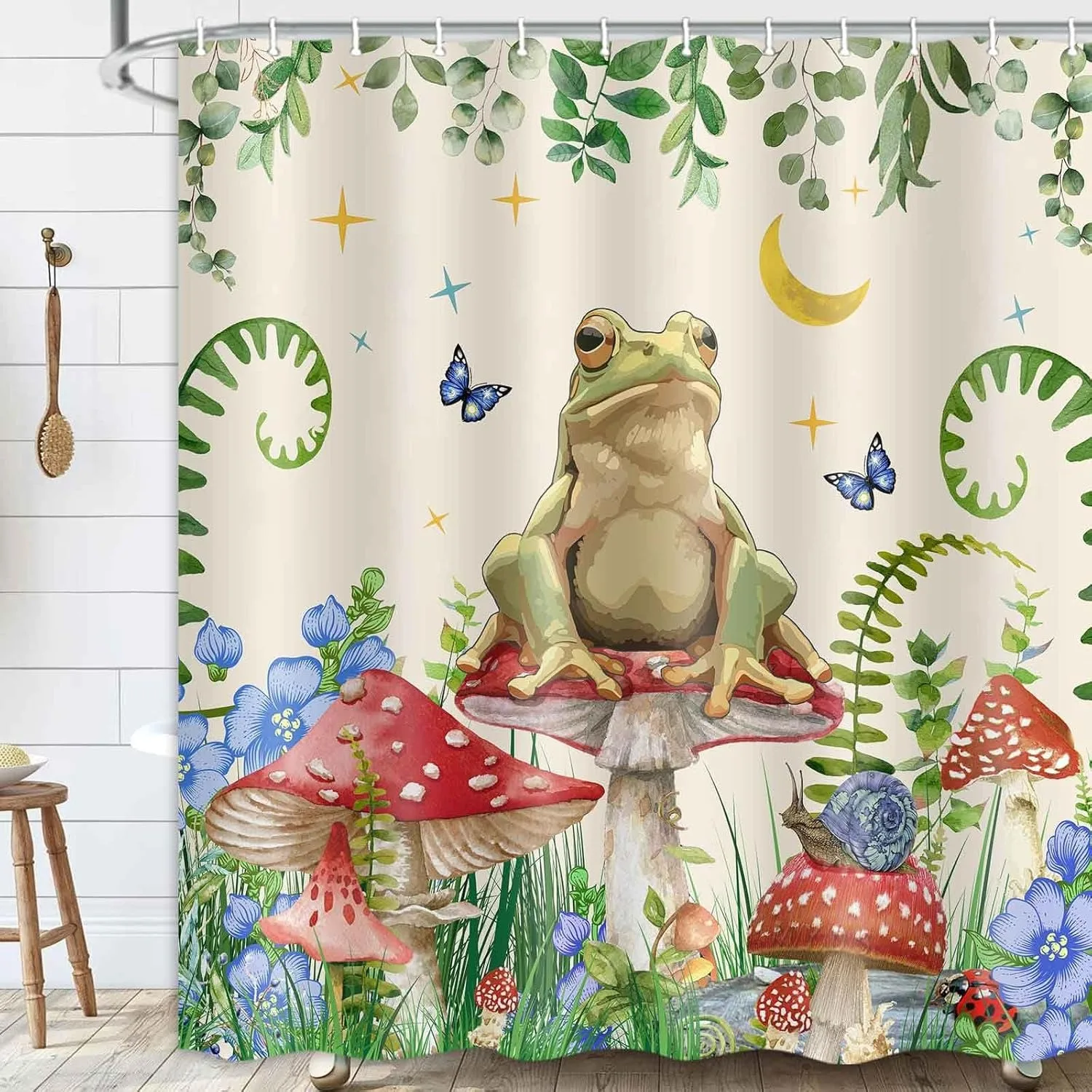 

Занавеска для душа с красивыми цветами в виде лягушки, моющаяся грязеотталкивающая насадка для душа, водонепроницаемая полиэстеровая занавеска для ванны для домашнего декора