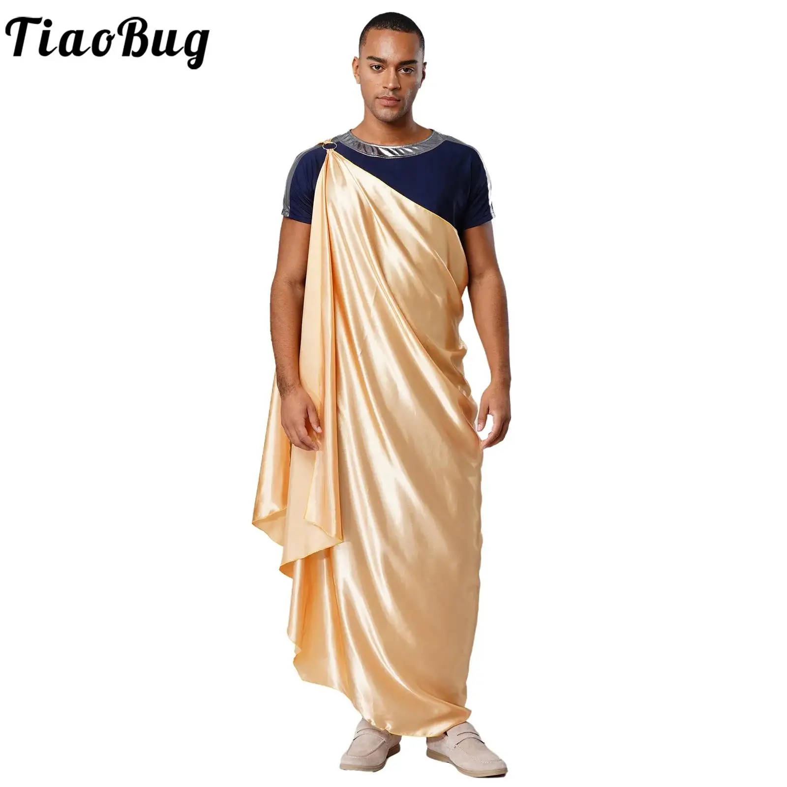

Men's Roman Toga Dress Greek God Cosplay Maxi Robe with Cape for Halloween Party Costume Cartoon Movie Fancy Dress Up