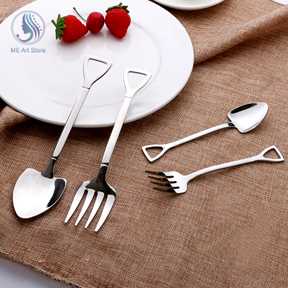 1Pcs Stainless Steel Wrench Shape Fork Spoon Tableware Steak Knife Dinner Fruit Dessert Long Forks Tea Spoon For Picnic Camping