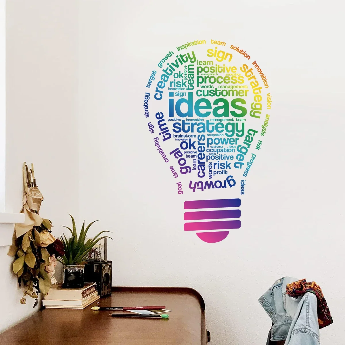 English Light Bulbs Get Inspiration Creative Wall Stickers for Bedroom Living Room Decoration Wall Decals