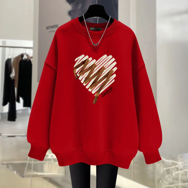 2024 Autumn Winter Chic Printed Sweatshirts Women Clothing O-neck Casual Loose Pure Cotton Hoodies Vintage Fashion Pullovers