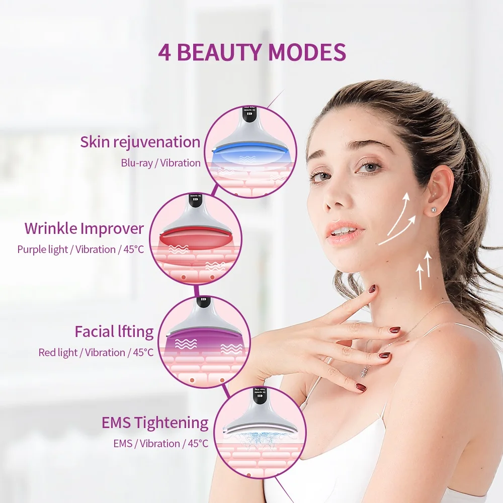 Heat EMS Face Neck Massager ION LED Photon Therapy Facial Lifting Beauty Devices Remove Double Chin Anti Wrinkle Skin Care Tools