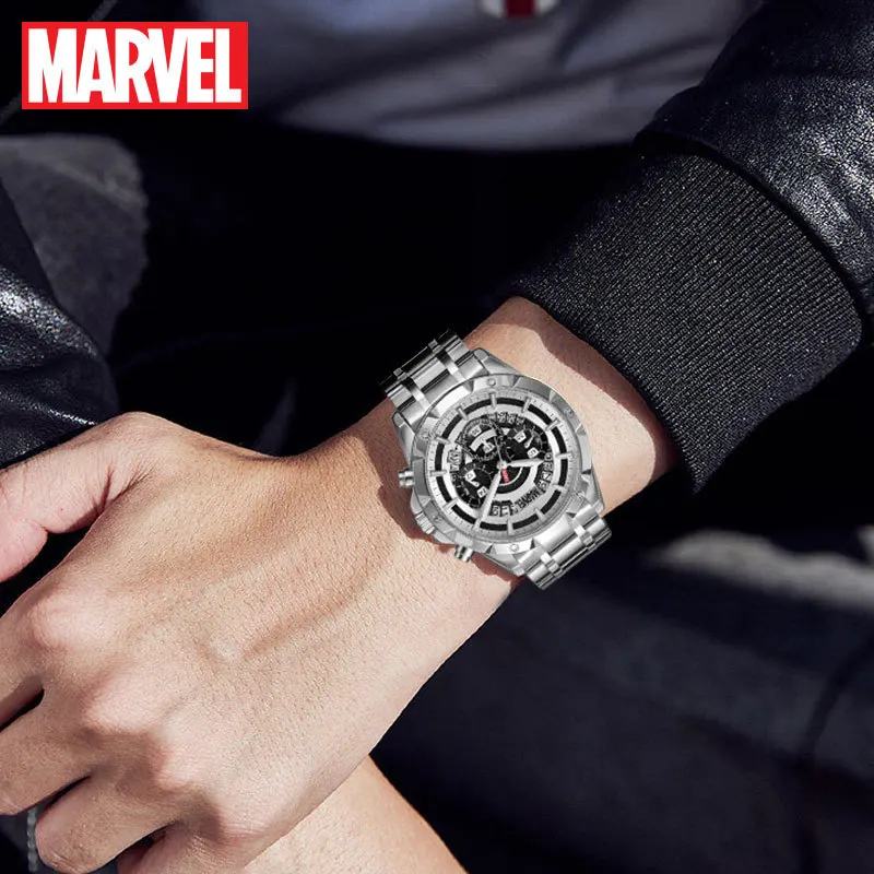 MARVEL The Avengers Original Mens Chronograph Quartz Wristwatch Calendar Coated Glass Steel Male Military 24 Hour Luminous Clock