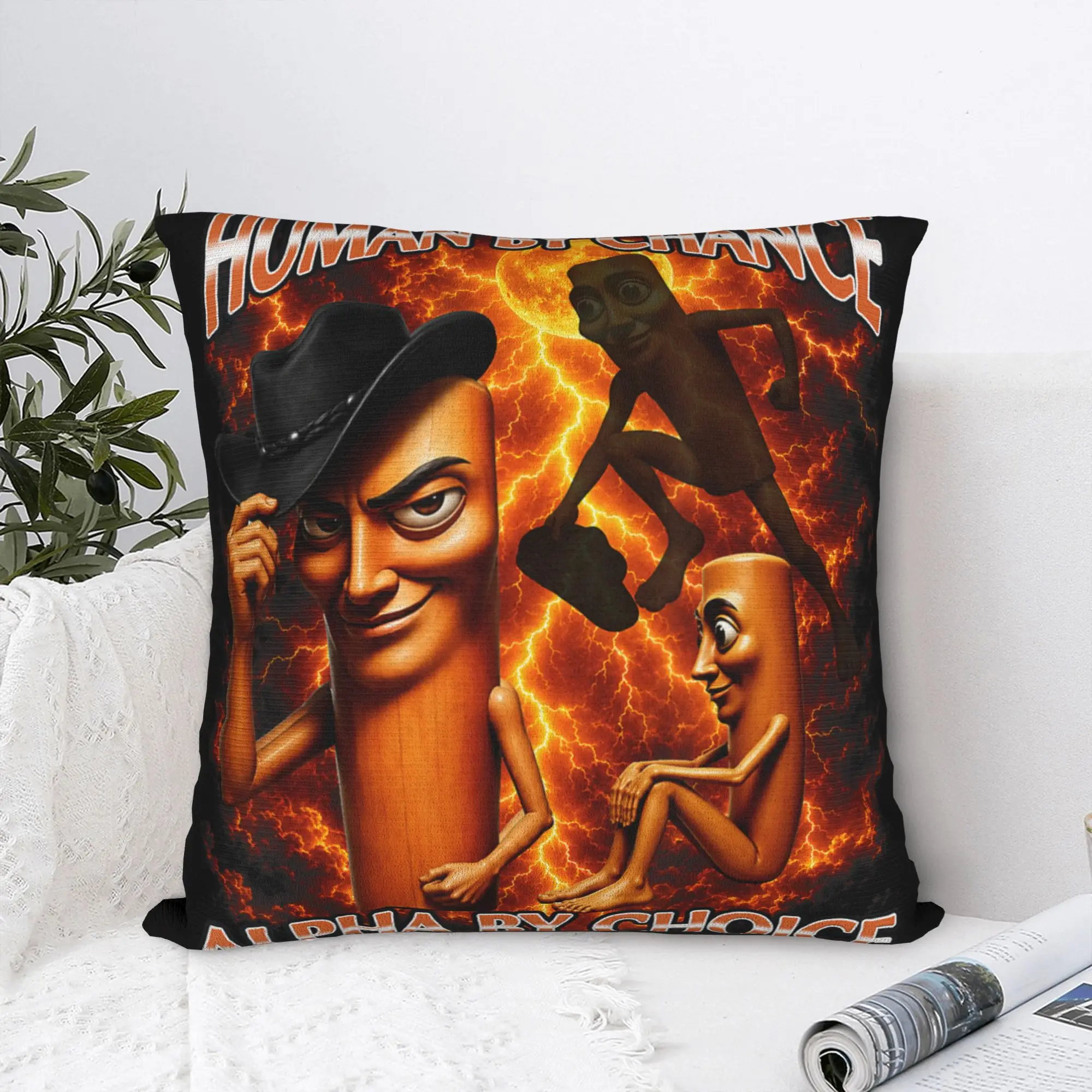 Pillow Cover Funny Tung Tung Sahur Human By Chance Alpha By Choice Meme Kawaii Pillow Case For Living Room Bed Chair Pillowcases