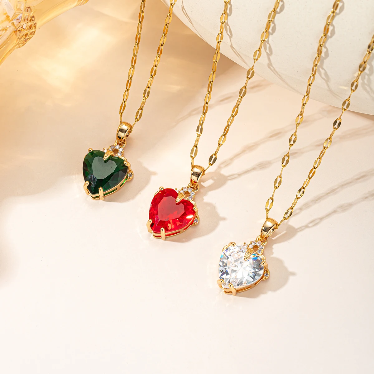 Luxury 18K Gold Plated Heart Pendant Necklace for Women, Big Heart Cut CZ Necklaces, Elegant Wedding Party Jewelry Gift