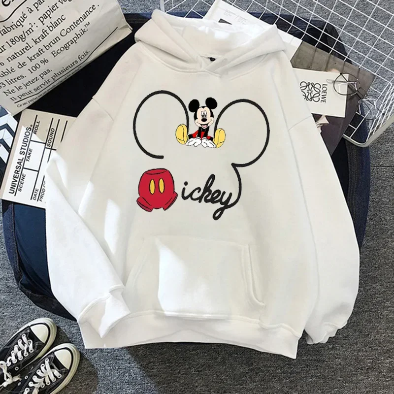 Kawaii Disney Mickey Mouse Hoodie Women Mickey Print Fleece Oversized Hoodie Loose Harajuku Hooded Clothing Sweatshirt Tops