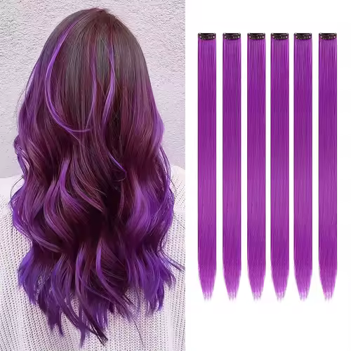 Clip in Hair Extensions Colored Party Highlights 22 inches 6pcs/pack Multi-colors Straight Hair Synthetic Hairpieces Royal Blue - Image 37