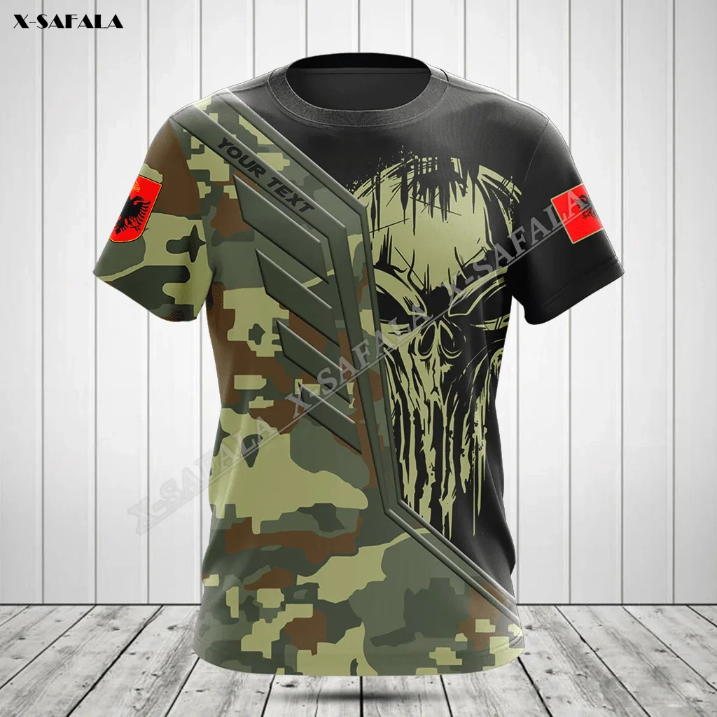 Albania  Wing Skull Soldier ARMY Camo VETERAN Flag 3D Print T-shirt Summer Men Casual Top Breathable Quick Dry