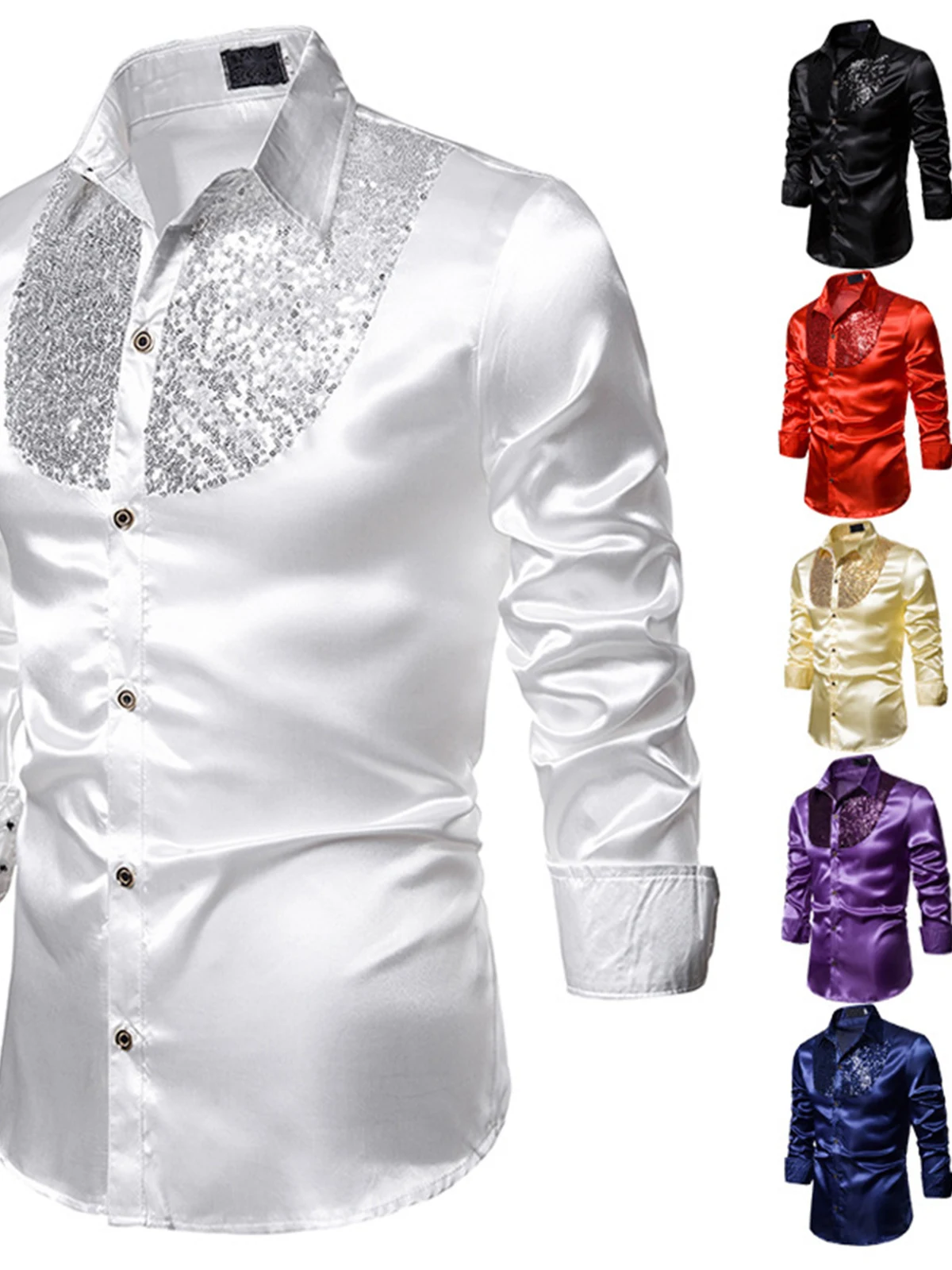 

iny Sequin Slim Fit Long Sve irt arp Collar Youth Faion Full Year Use Regular Thin Pure Color M irt