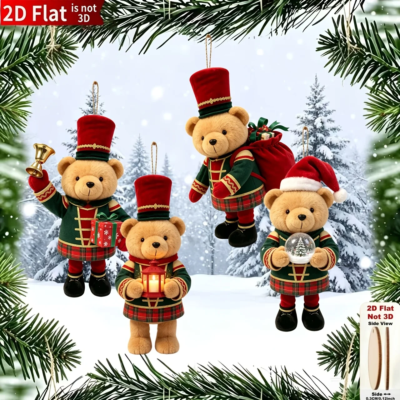 20/10 Stück, zufällig sortierte, flache, handgefertigte Weihnachtsornamente in Bärenform aus Holz, mit verschiedenen Weihnachtsmotiven, geeignet für Bäume, zur Dekoration von Wohnräumen, für Partys und als Weihnachtsge – Detail 4