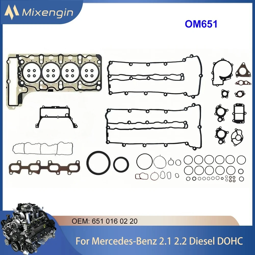 Kit de junta de culata de motor compatible con Benz OM651 2.1 2.2 L Diesel DOHC para Mercedes-Benz Sprinter VITO 2.1T 2.2T 06-21 6510160220
