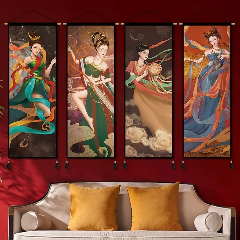 Dunhuang Flying Sky Fabric Art Hanging Painting Exotic Style Stage Decoration Tapestry Bedroom Dormitory Renovation Background