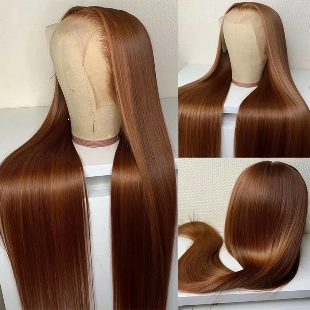 

13x6 HD Lace Chocolate Brown Bone Straight Human Hair Wigs Brazilian 30 40 Inch Colored Transparent Lace Frontal Wig For Women 250 Density