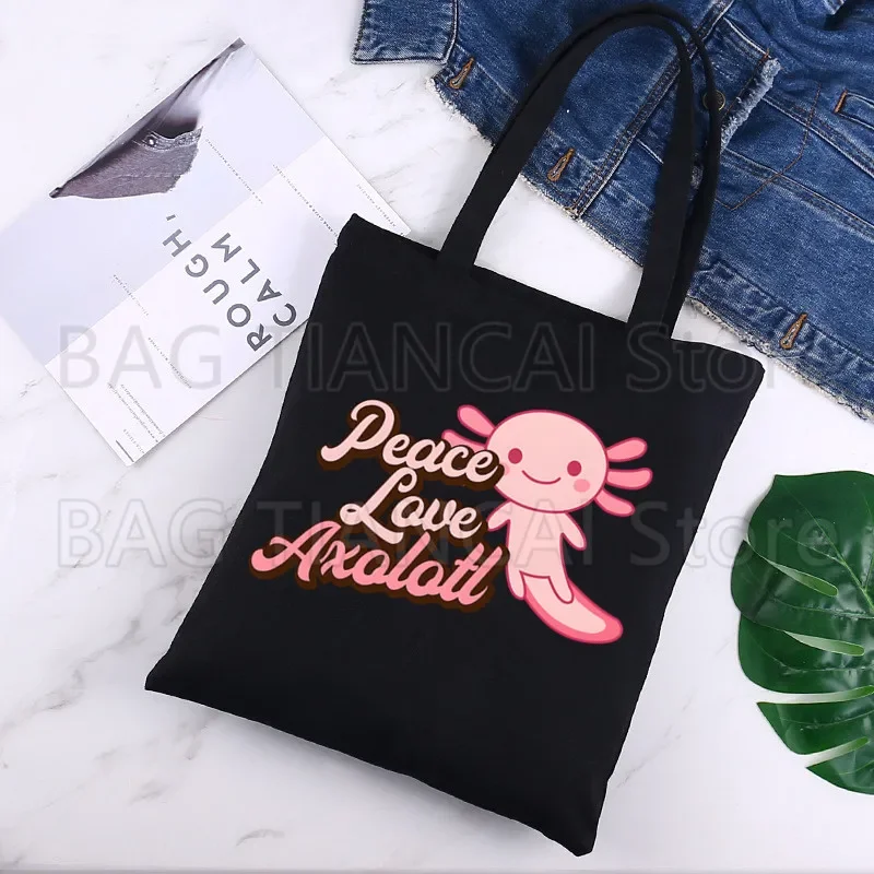 Anatomy of The Mexican Axolotl Kawaii Canvas Bags Shopper Shoulder Bag Women Handbags Shopping Tote Casual Woman