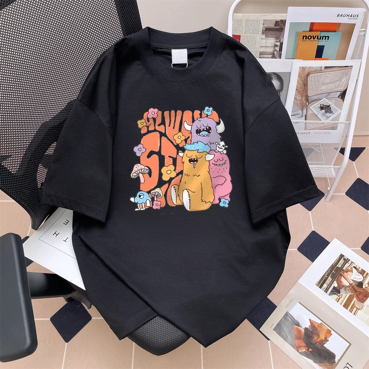 

Новая летняя хлопковая футболка 2025 года в корейском стиле с мультяшным принтом, увеселенная, индивидуальная, молодежная, для подростков